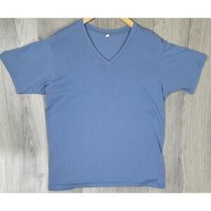 Uniqlo Shirt Mens L Blue Solid V-Neck Short Sleeve Casual Tee Cotton Blend